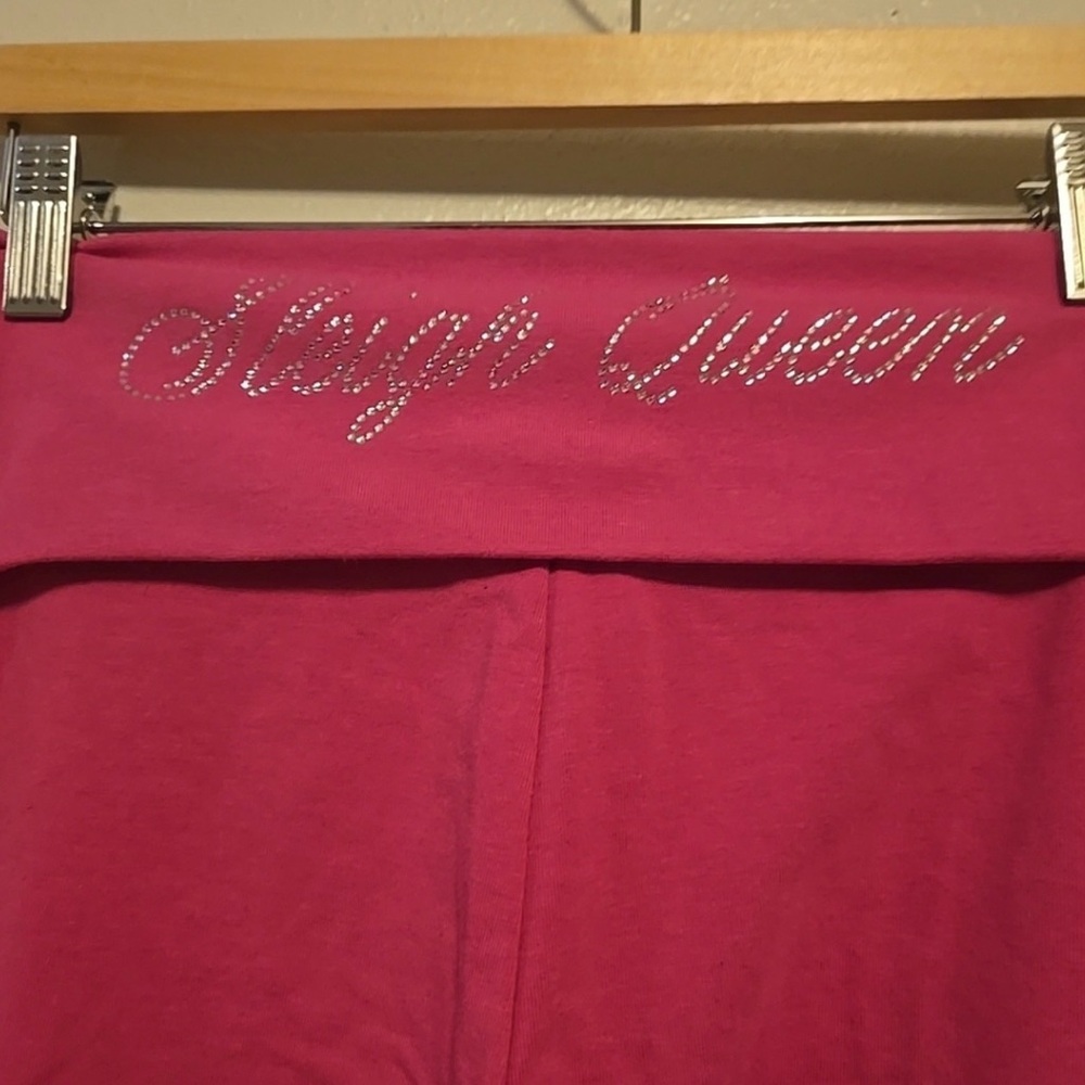 Victoria’s Secret PINK Fold Over Rhinestone “Sleigh Queen” Leggings Y2K Pink - Picture 4 of 6